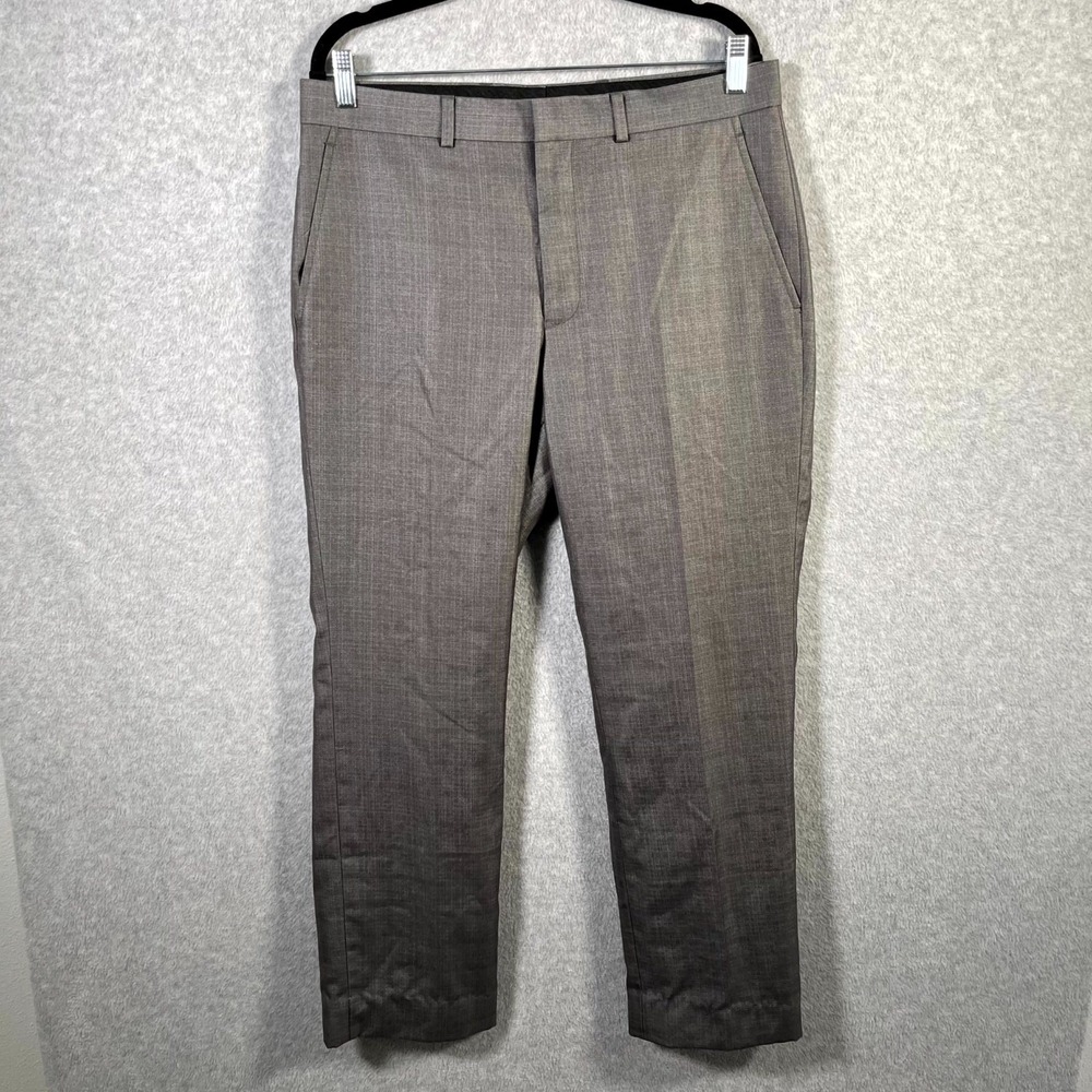 Billy London Dress Pants Mens 34x32 Gray Sharkskin Print Career Formal Business